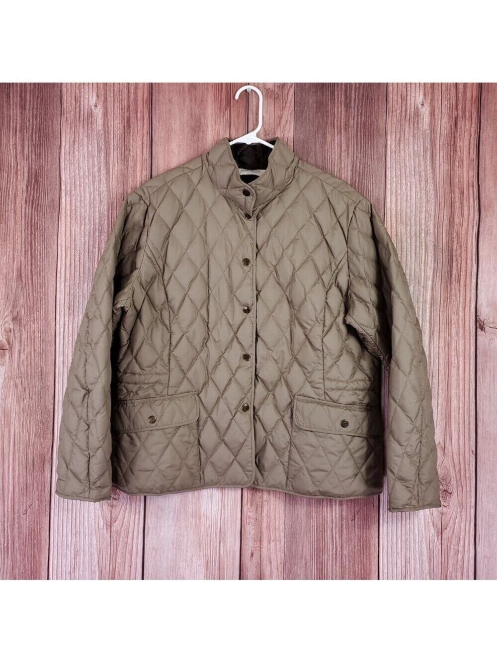 Eddie Bauer Women's XXL Quilted Goose Down Jacket Coat 550 Fill Power Khaki Tan